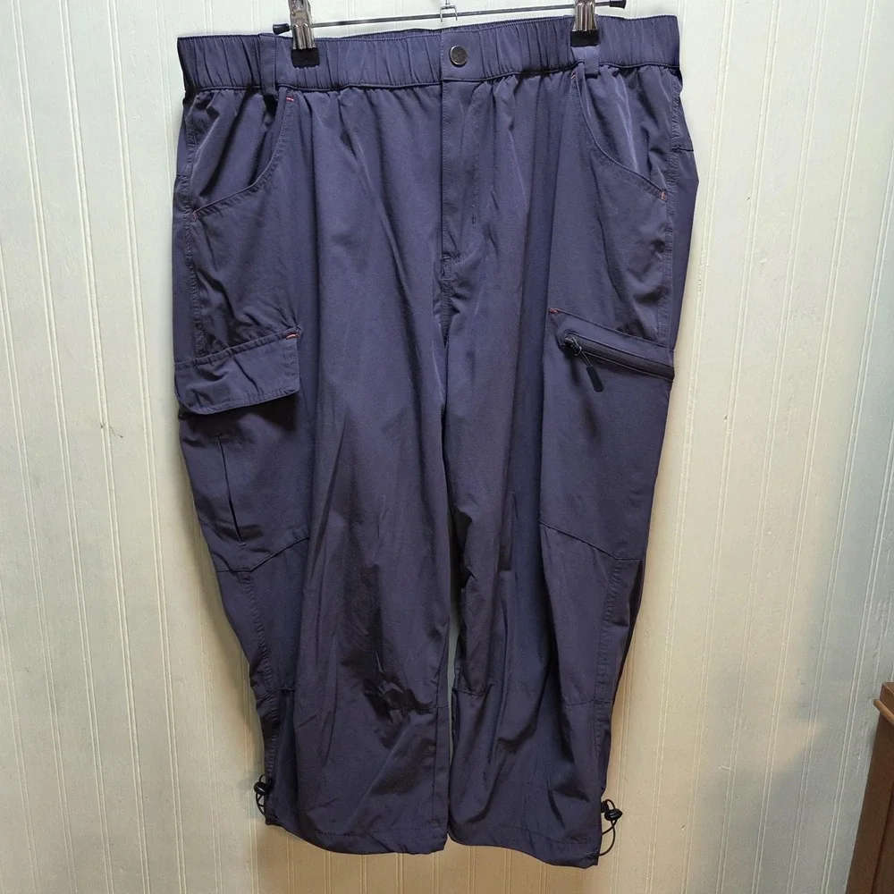 Pants Mens 34 Gray Track Nylon‎ Stretch Hiking Cargo Zip Pockets Drawcord Hem